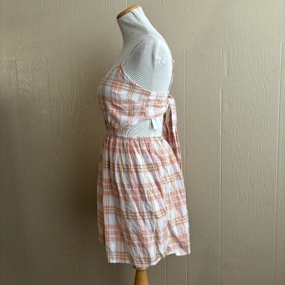 American Eagle Linen Blend Cutout Plaid Boho Mini Sundress NEW - Picture 13 of 15